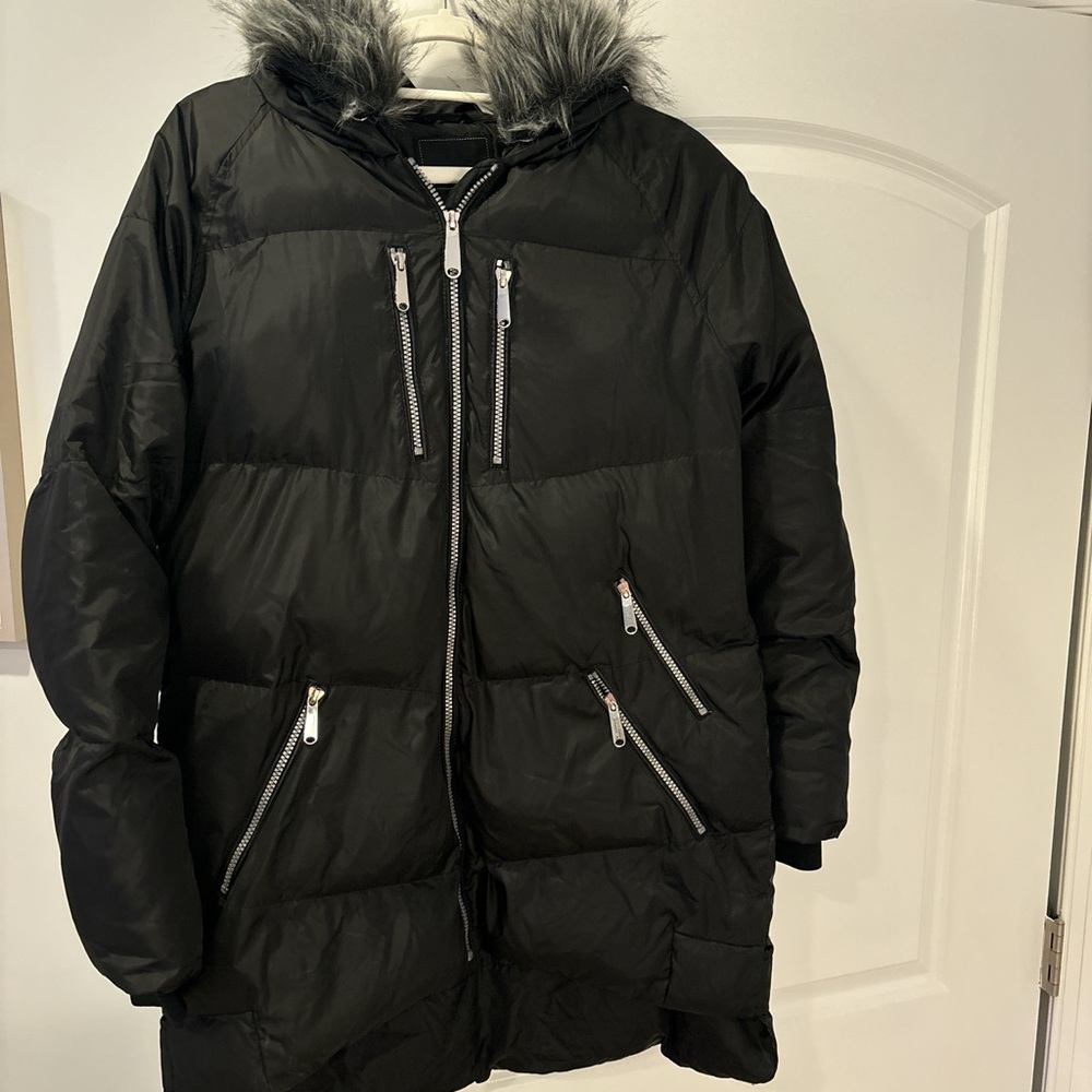 Last call❗️Sam Edelman Black Puffer Coat with Faux Fur Trim